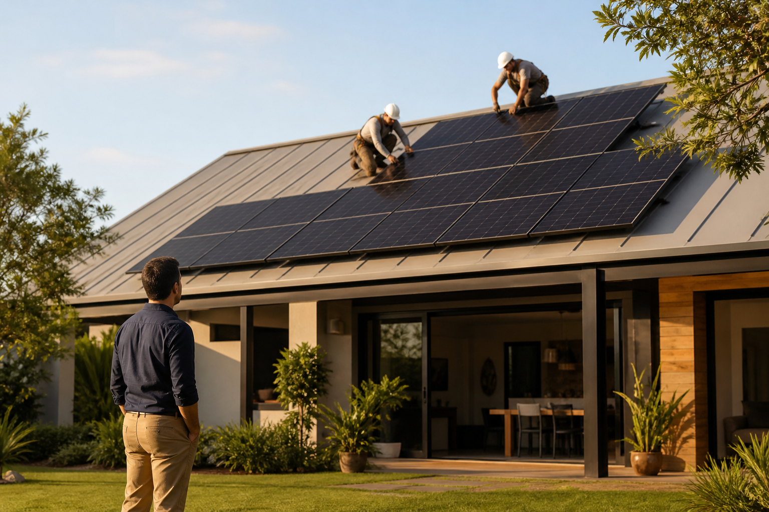 Instalação de painéis solares em uma residência