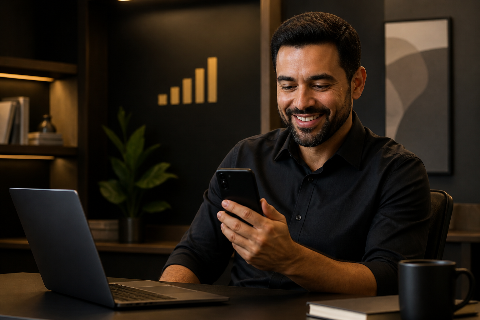 Profissional utilizando serviço de telecomunicações no celular